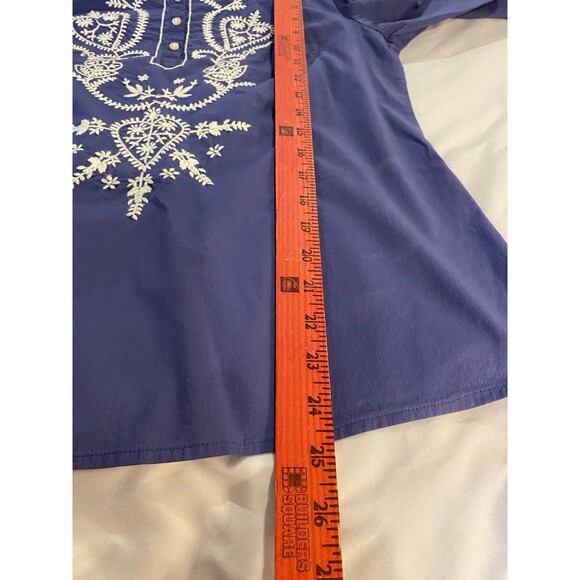 GAP Periwinkle 3/4 Sleeve Embroidery Boho Peasant Blouse Womens Size Medium Top - Picture 11 of 12